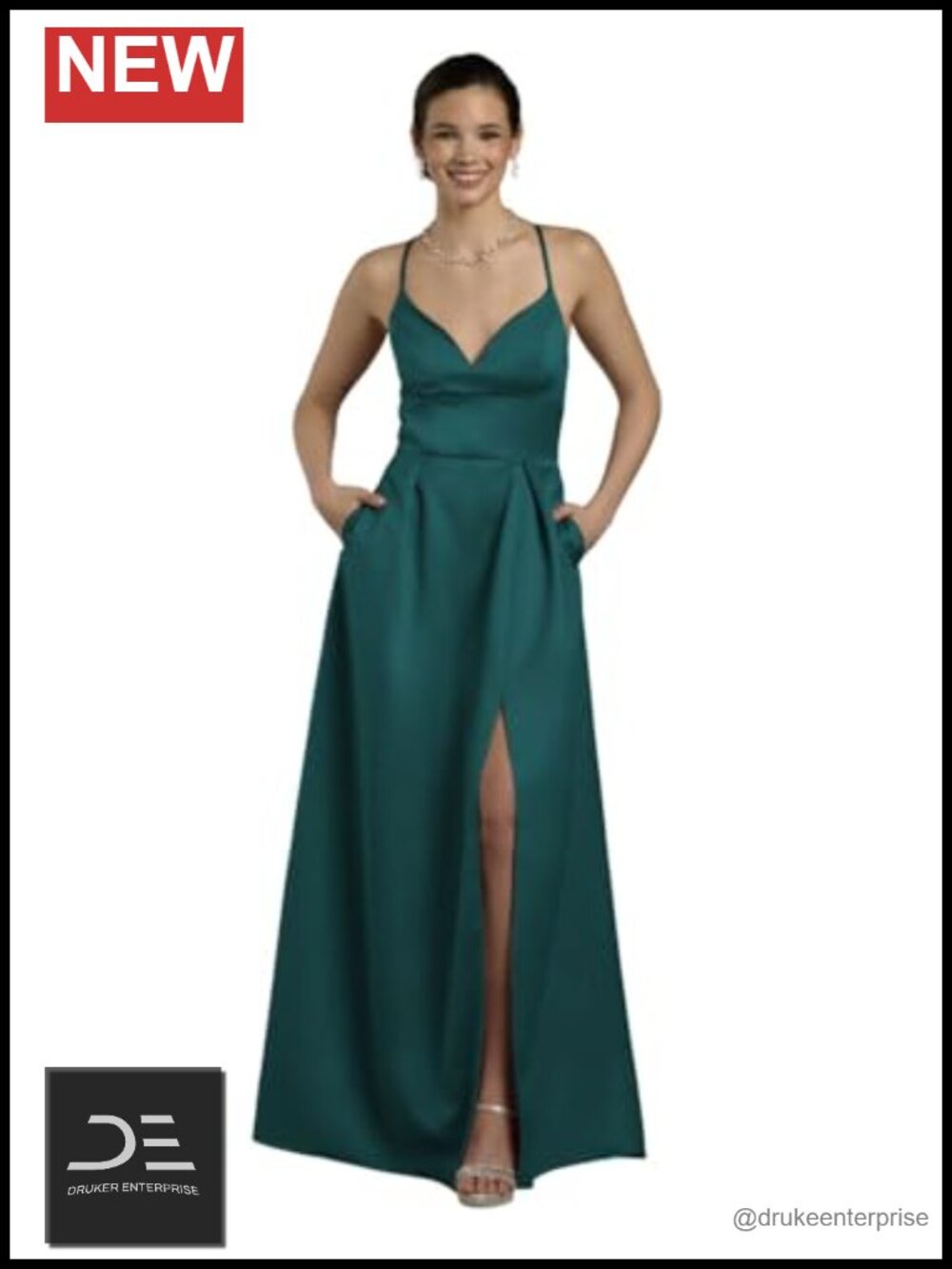 Satin A-Line Empire Waist Maxi Gown with Flowing Skirt
